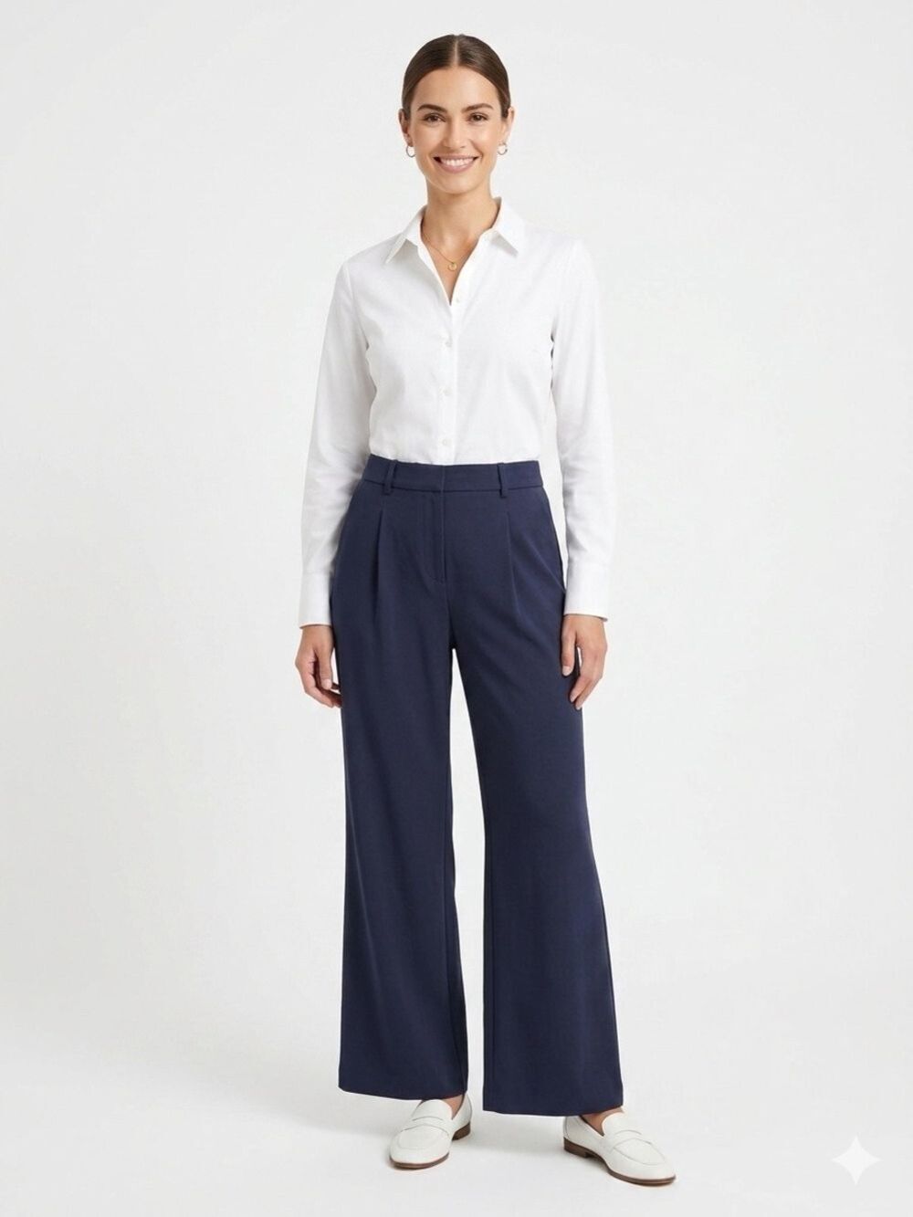 HALARA Navy Wide-Leg Dress Pants with Belt Loops slip on Medium NWT